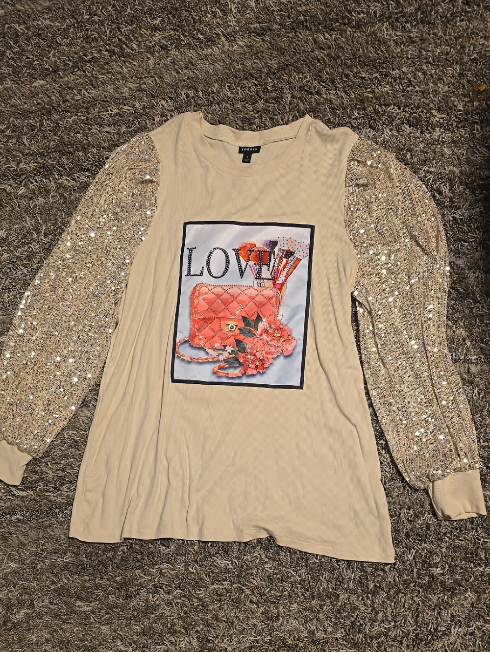 Torrid Ribbed Crewneck Top in Beige